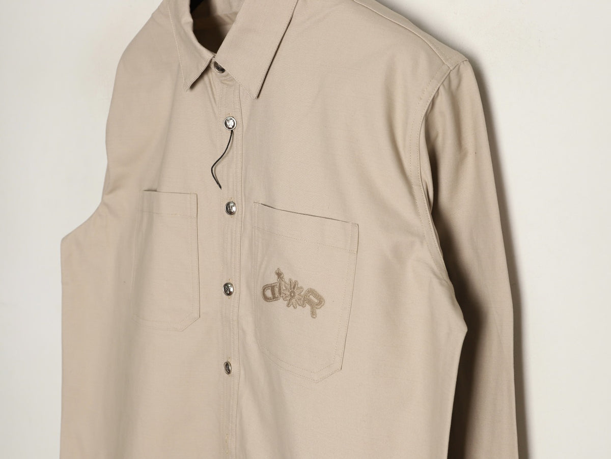 Dior 25FW Embroidered Emblem Beige Canvas Shirt Jacket