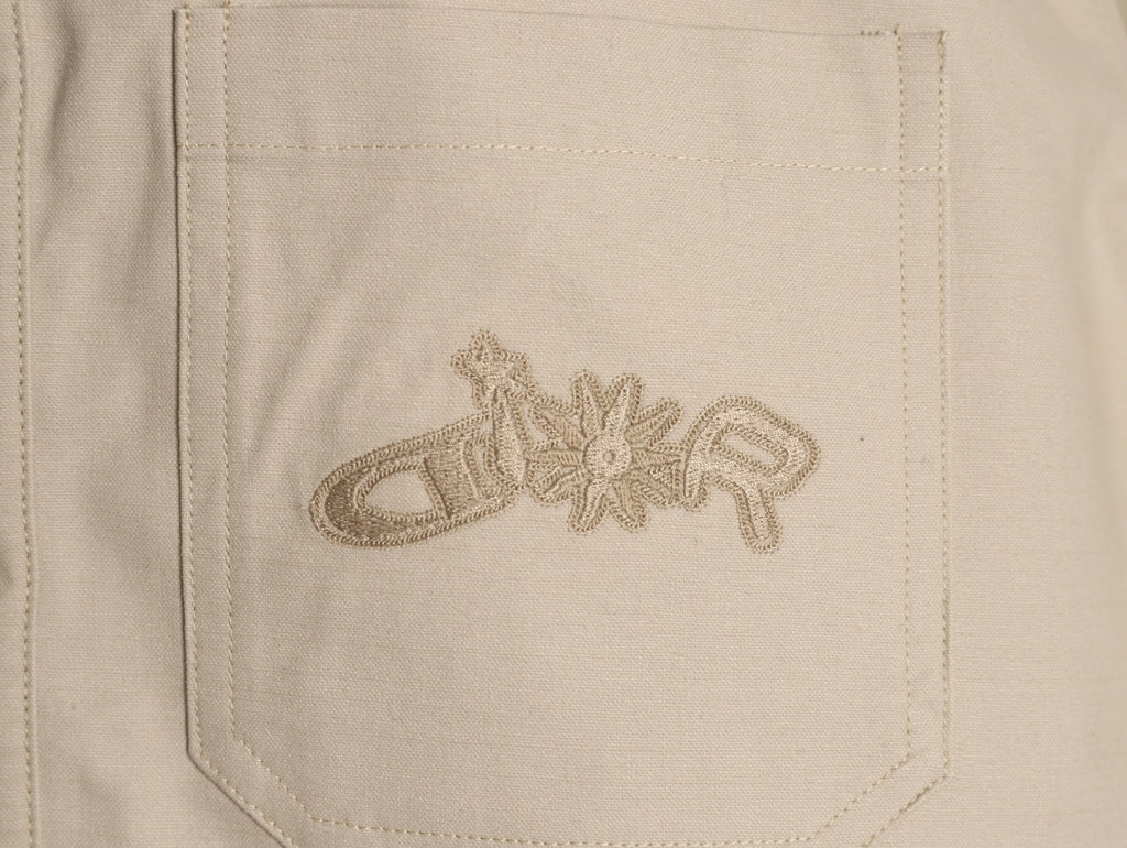 Dior 25FW Embroidered Emblem Beige Canvas Shirt Jacket
