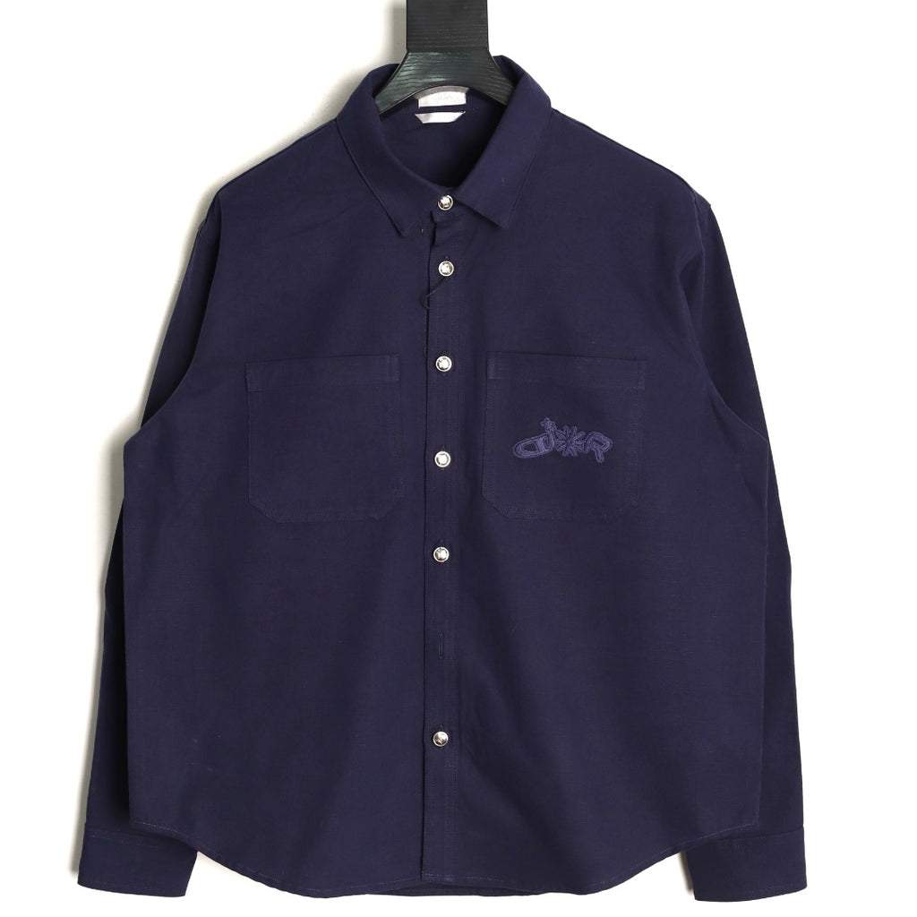 Dior 25FW Embroidered Emblem Navy Canvas Shirt Jacket