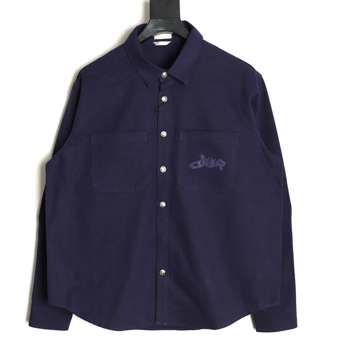 Dior 25FW Embroidered Emblem Navy Canvas Shirt Jacket