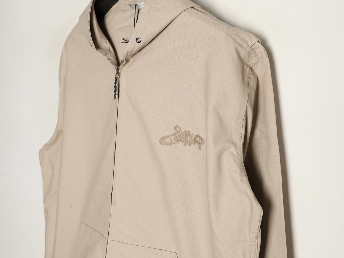 Dior 25FW Embroidered Emblem Beige Canvas Zip Hooded Jacket