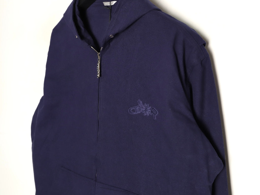 Dior 25FW Embroidered Emblem Navy Canvas Zip Hooded Jacket