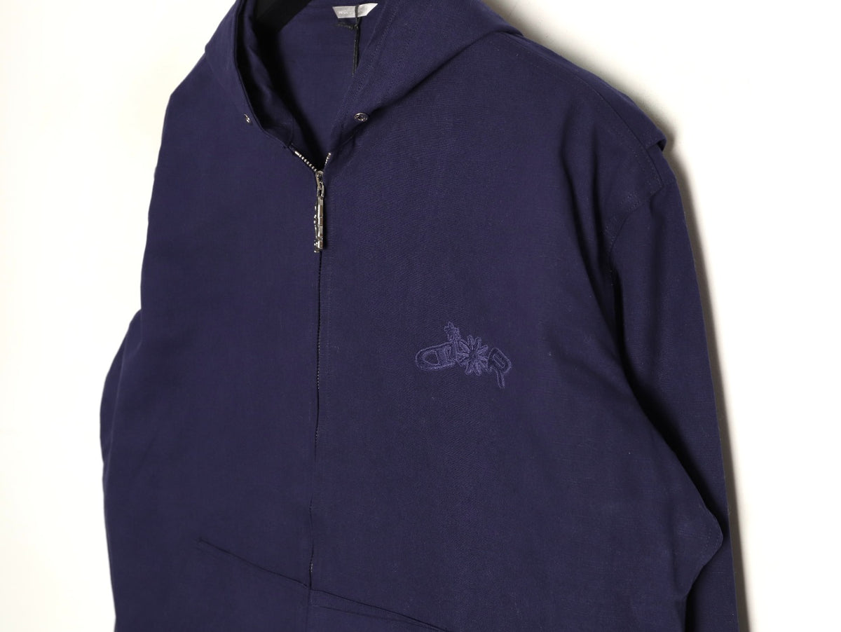 Dior 25FW Embroidered Emblem Navy Canvas Zip Hooded Jacket