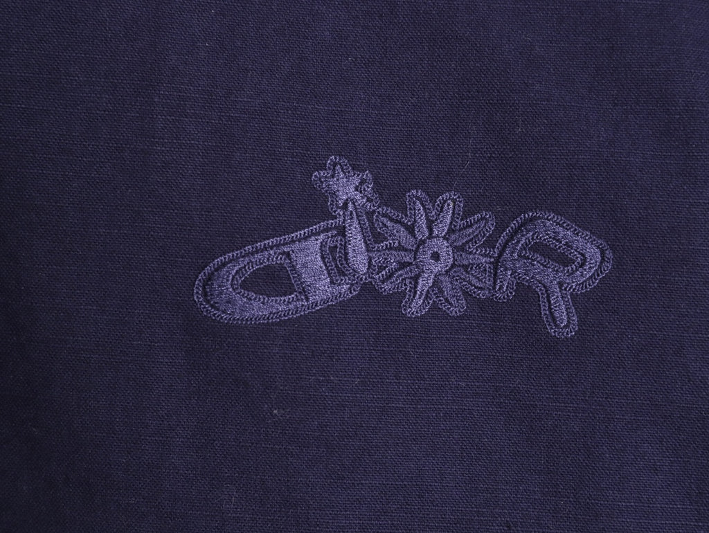 Dior 25FW Embroidered Emblem Navy Canvas Zip Hooded Jacket