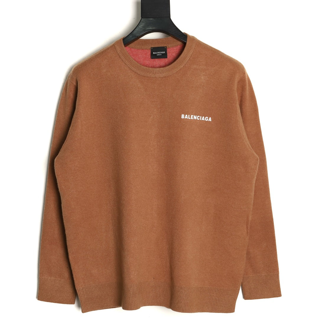 Balenciaga Cola-Style Logo Jacquard Brown Wool Knit Sweater