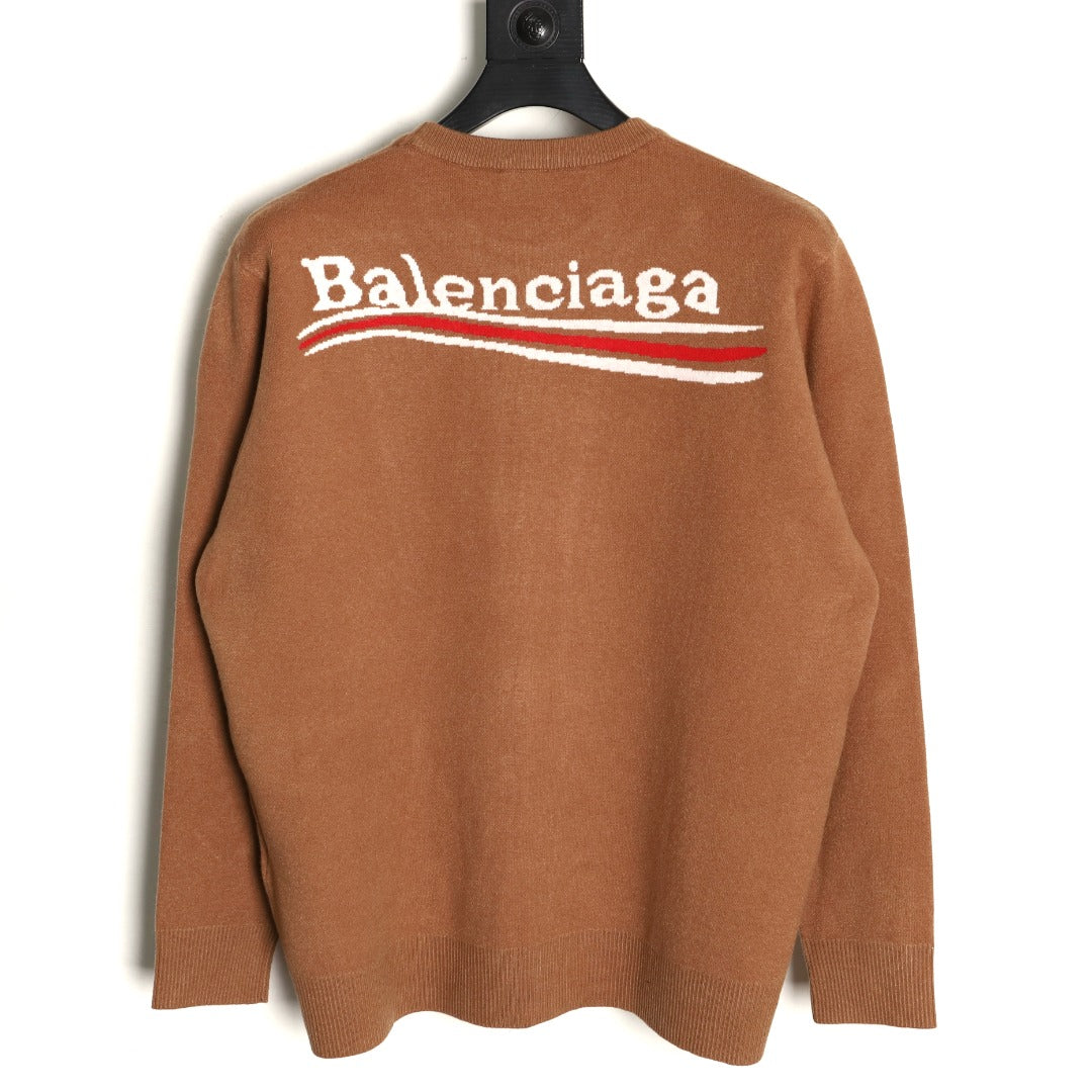 Balenciaga Cola-Style Logo Jacquard Brown Wool Knit Sweater