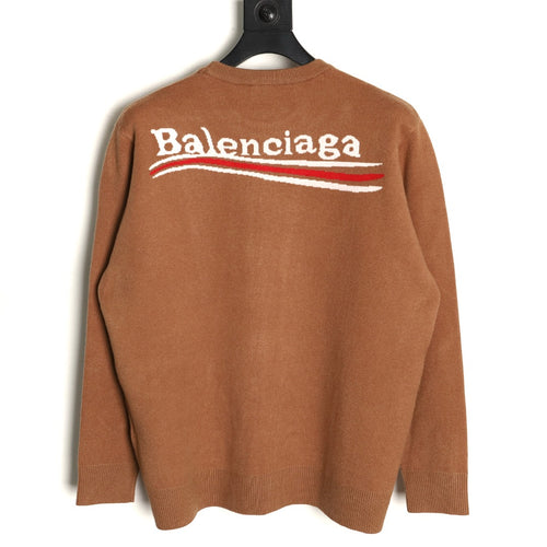 Balenciaga Cola-Style Logo Jacquard Brown Wool Knit Sweater