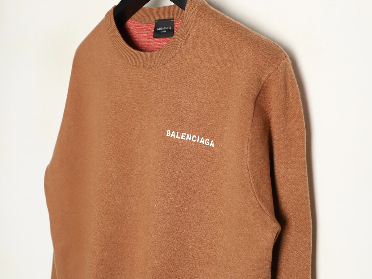 Balenciaga Cola-Style Logo Jacquard Brown Wool Knit Sweater