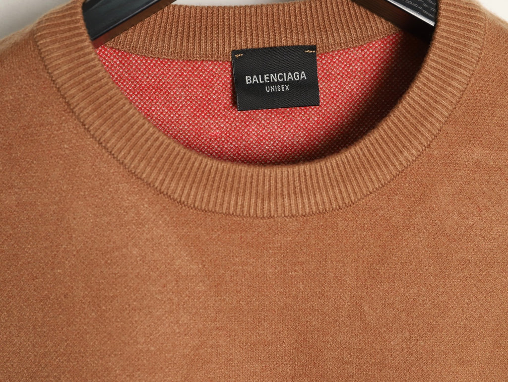 Balenciaga Cola-Style Logo Jacquard Brown Wool Knit Sweater