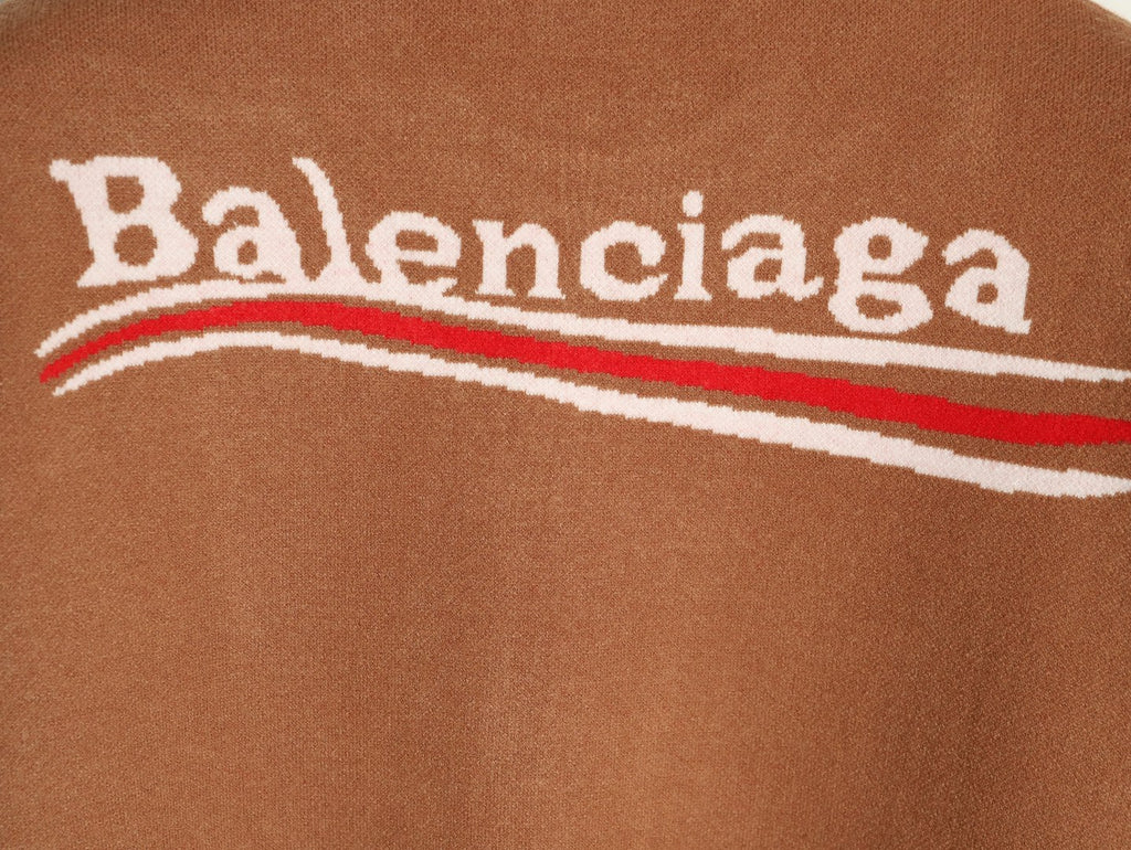 Balenciaga Cola-Style Logo Jacquard Brown Wool Knit Sweater