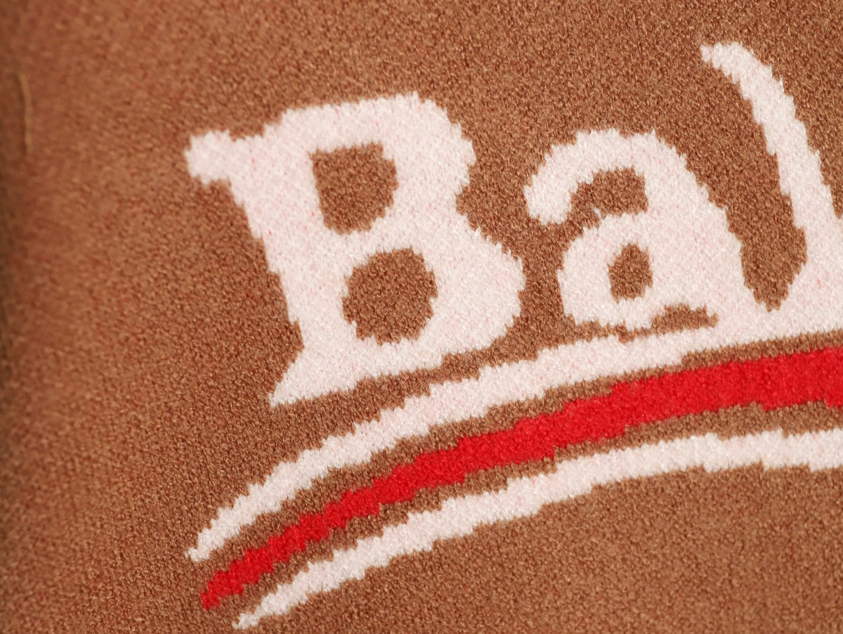 Balenciaga Cola-Style Logo Jacquard Brown Wool Knit Sweater