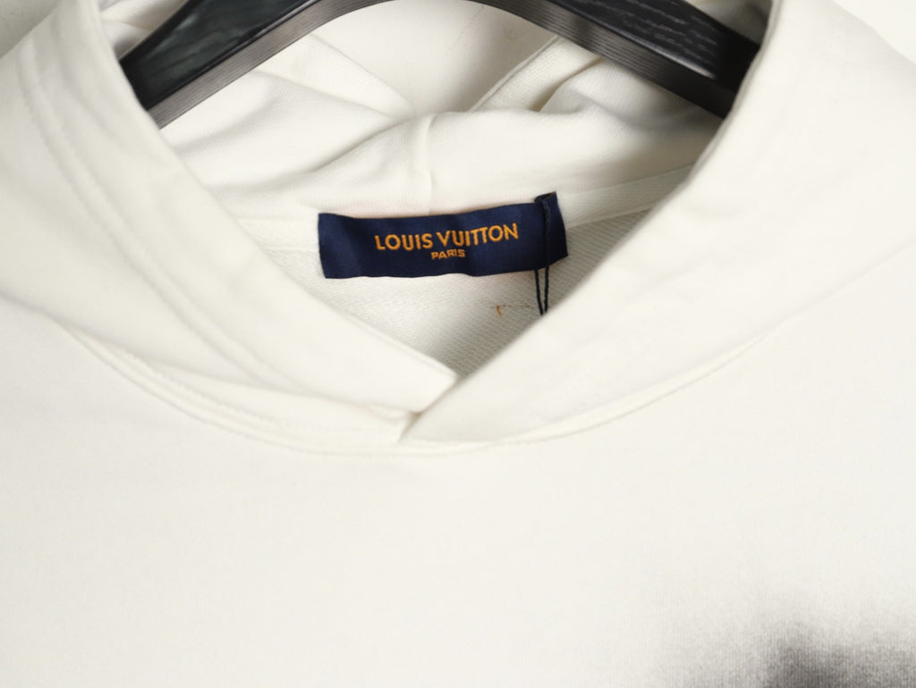 Louis Vuitton 25FW Denim Appliqué Embroidered Distressed Off-White Hoodie