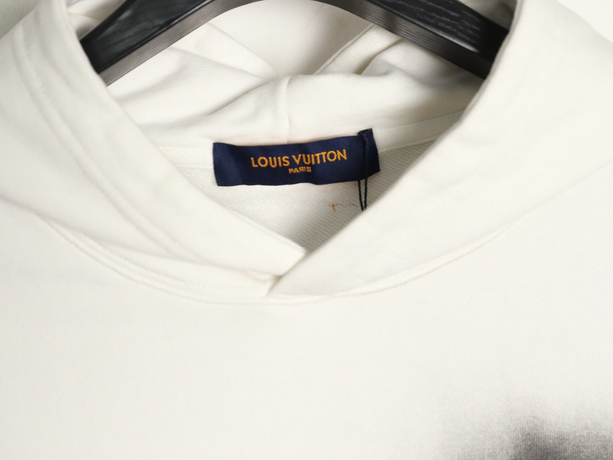 Louis Vuitton 25FW Denim Appliqué Embroidered Distressed Off-White Hoodie