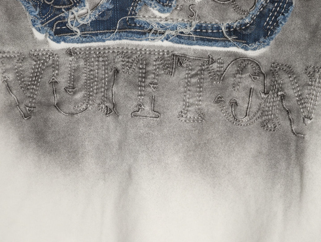 Louis Vuitton 25FW Denim Appliqué Embroidered Distressed Off-White Hoodie
