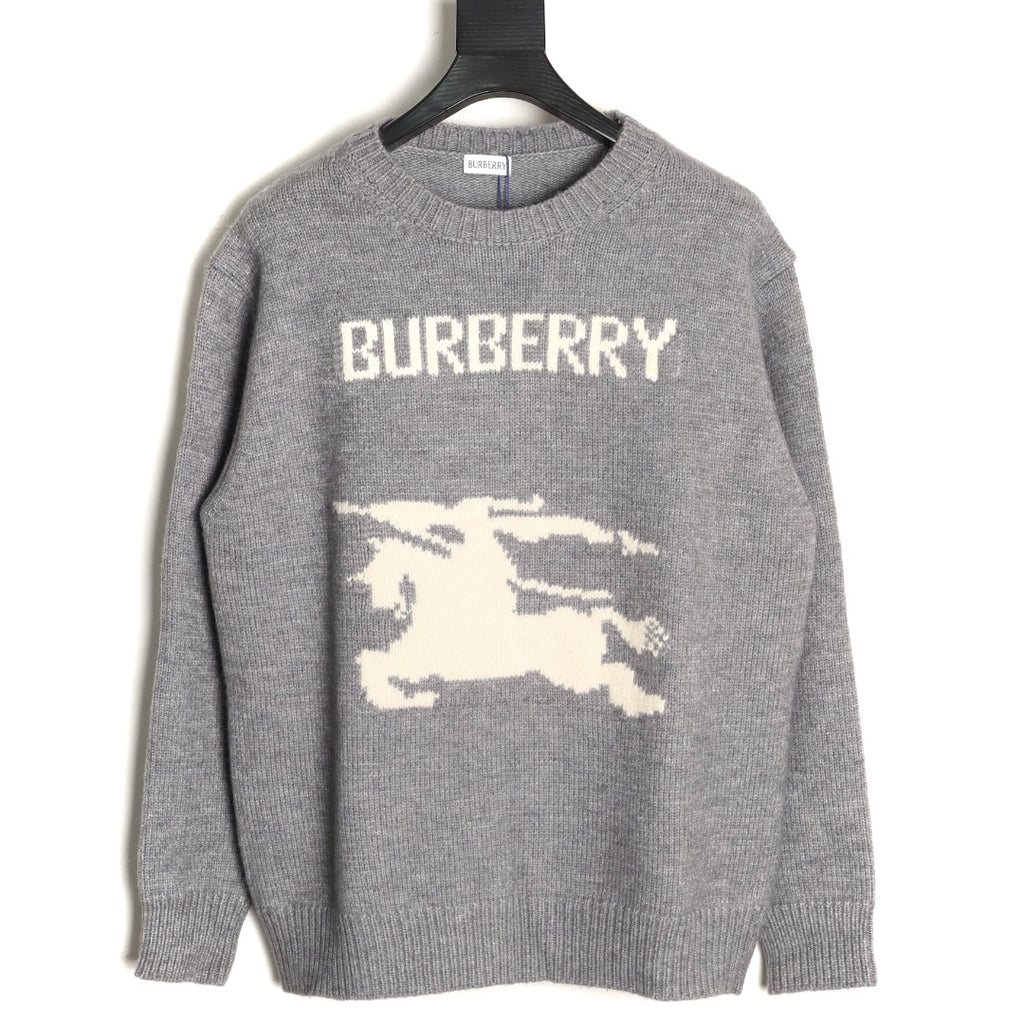 Burberry Oversized Equestrian Knight Jacquard Gray Cashmere Sweater