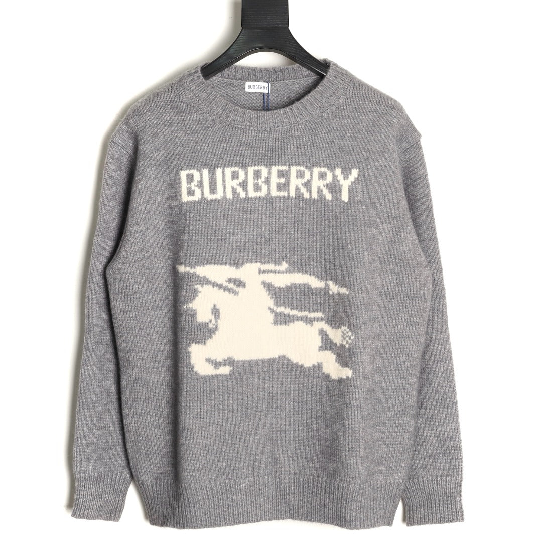 Burberry Oversized Equestrian Knight Jacquard Gray Cashmere Sweater