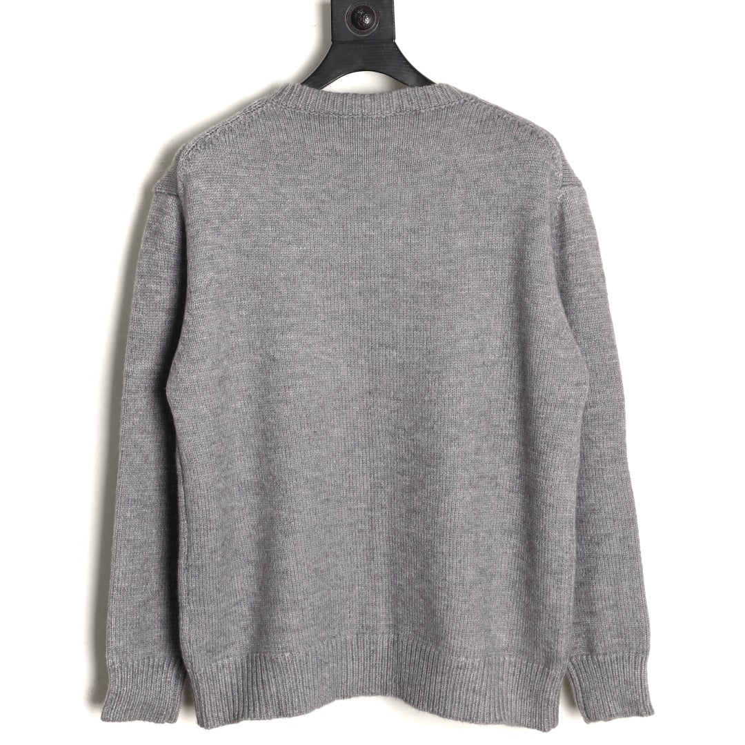 Burberry Oversized Equestrian Knight Jacquard Gray Cashmere Sweater