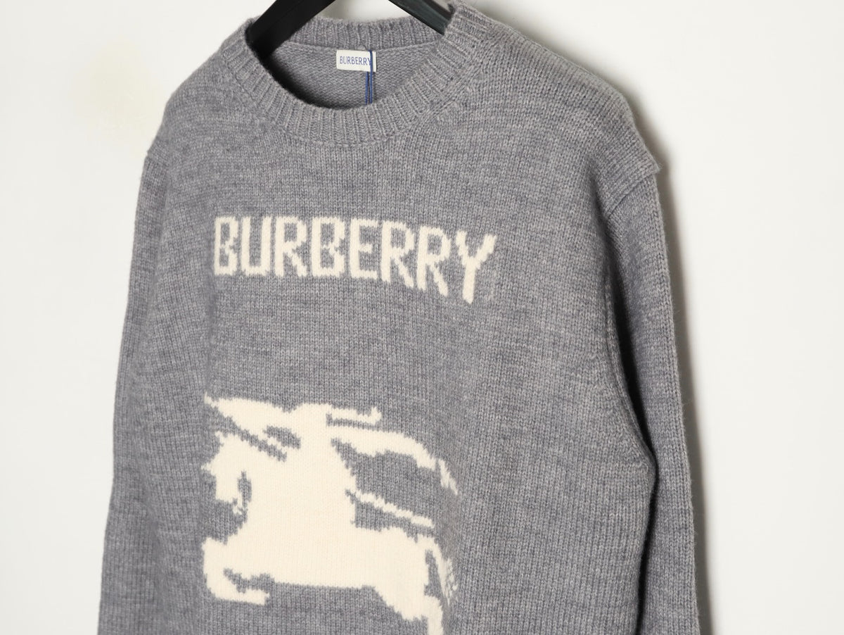 Burberry Oversized Equestrian Knight Jacquard Gray Cashmere Sweater