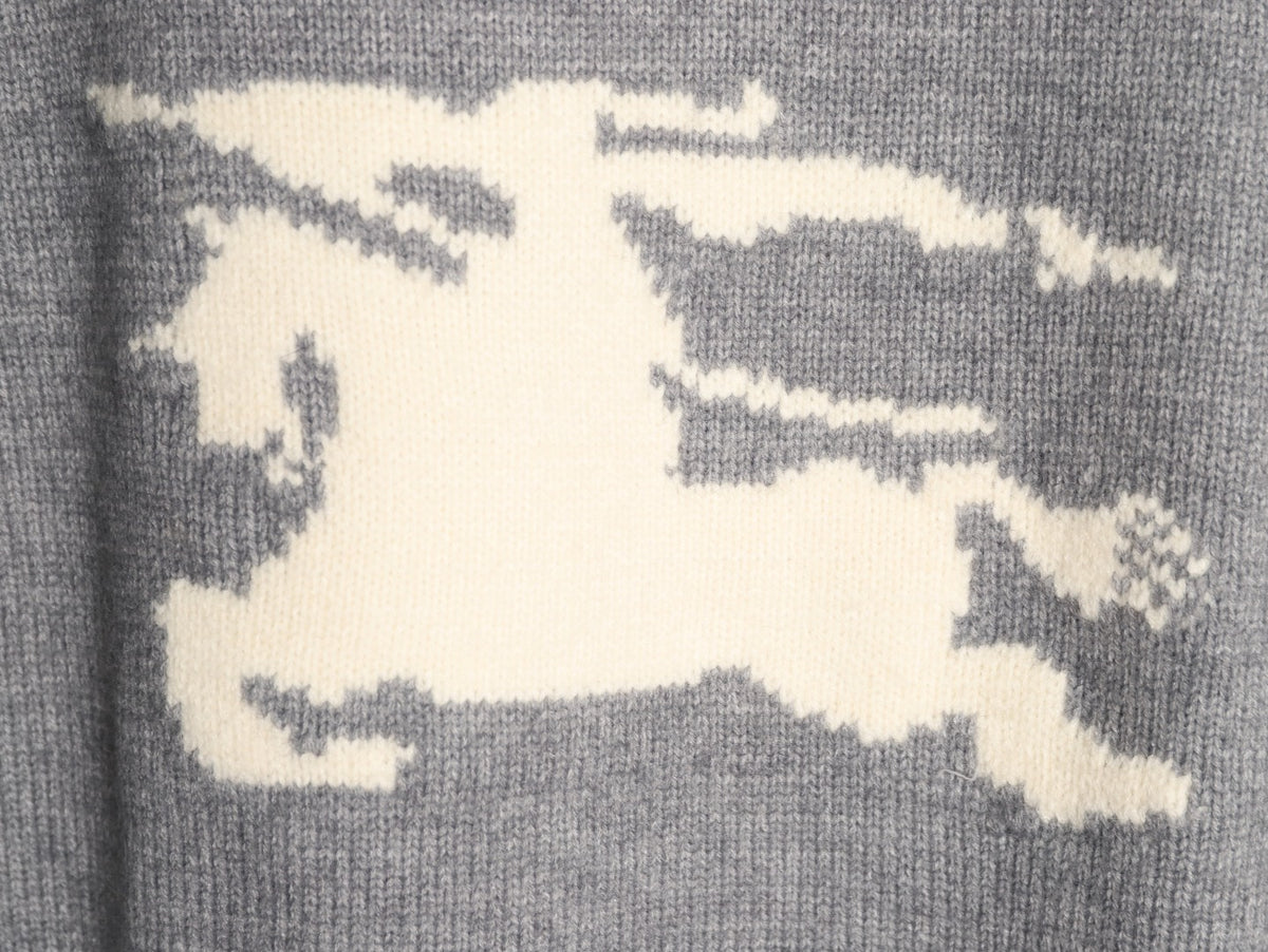 Burberry Oversized Equestrian Knight Jacquard Gray Cashmere Sweater