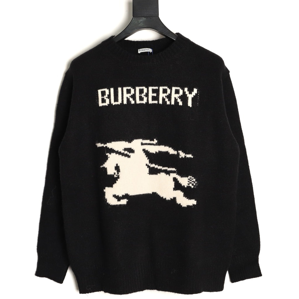 Burberry Oversized Equestrian Knight Jacquard Black Cashmere Sweater