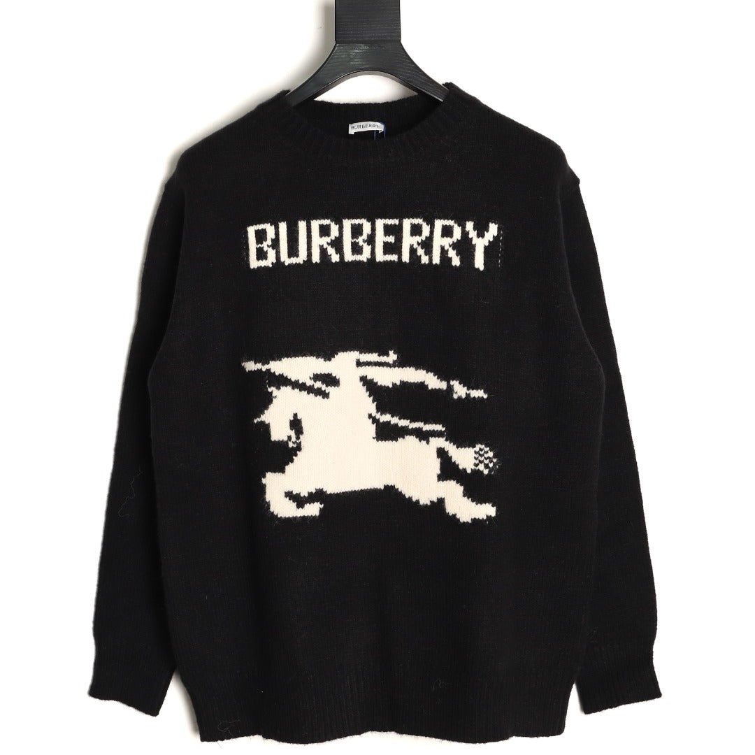 Burberry Oversized Equestrian Knight Jacquard Black Cashmere Sweater