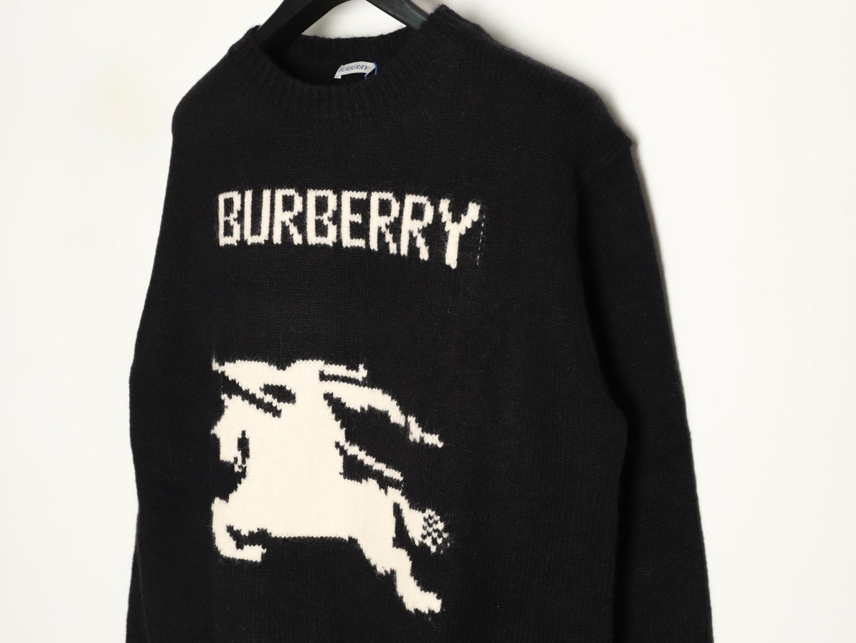 Burberry Oversized Equestrian Knight Jacquard Black Cashmere Sweater