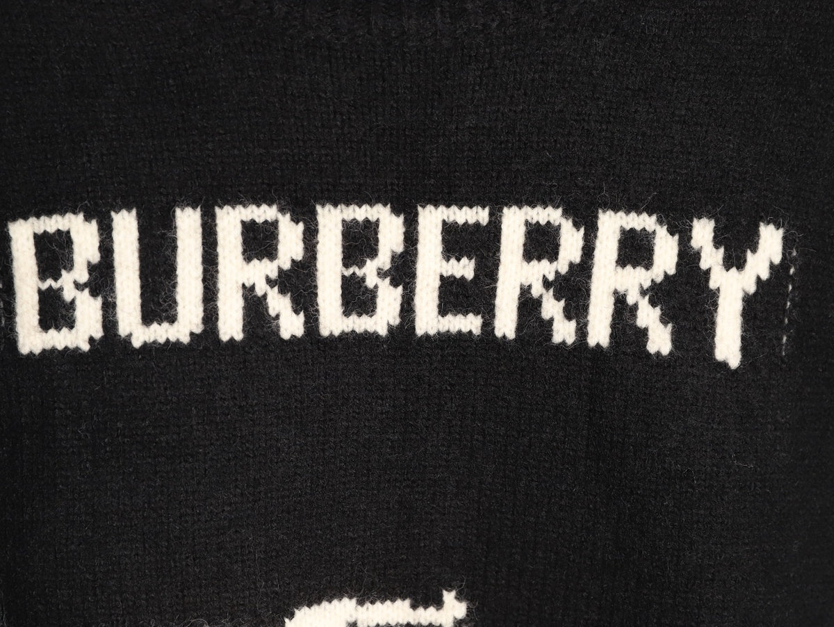 Burberry Oversized Equestrian Knight Jacquard Black Cashmere Sweater