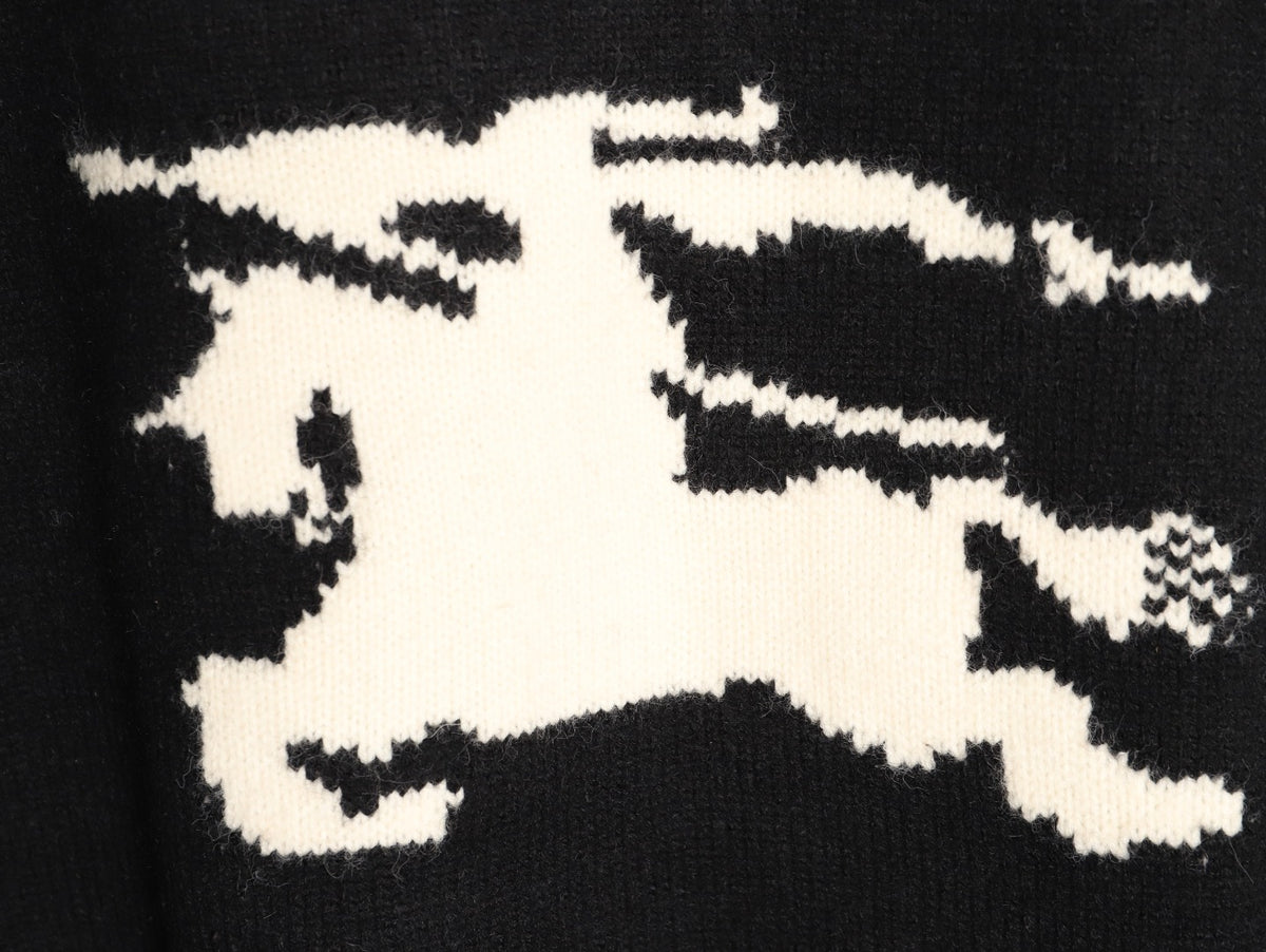 Burberry Oversized Equestrian Knight Jacquard Black Cashmere Sweater