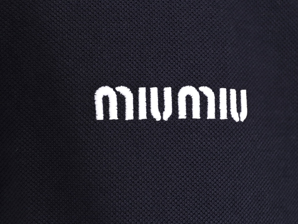 Miu Miu Classic Embroidered Logo Navy Long-Sleeve Polo Shirt