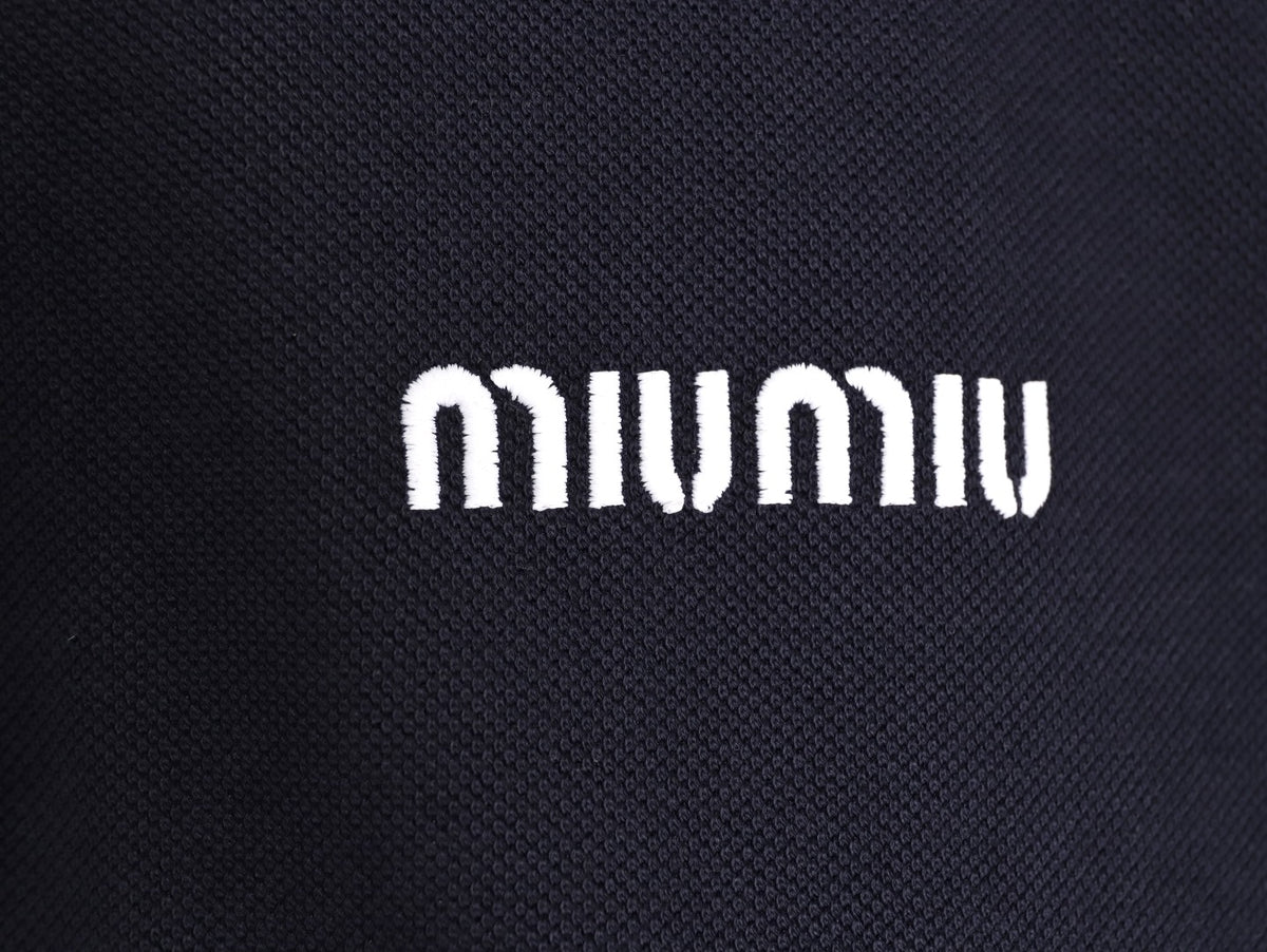 Miu Miu Classic Embroidered Logo Navy Long-Sleeve Polo Shirt