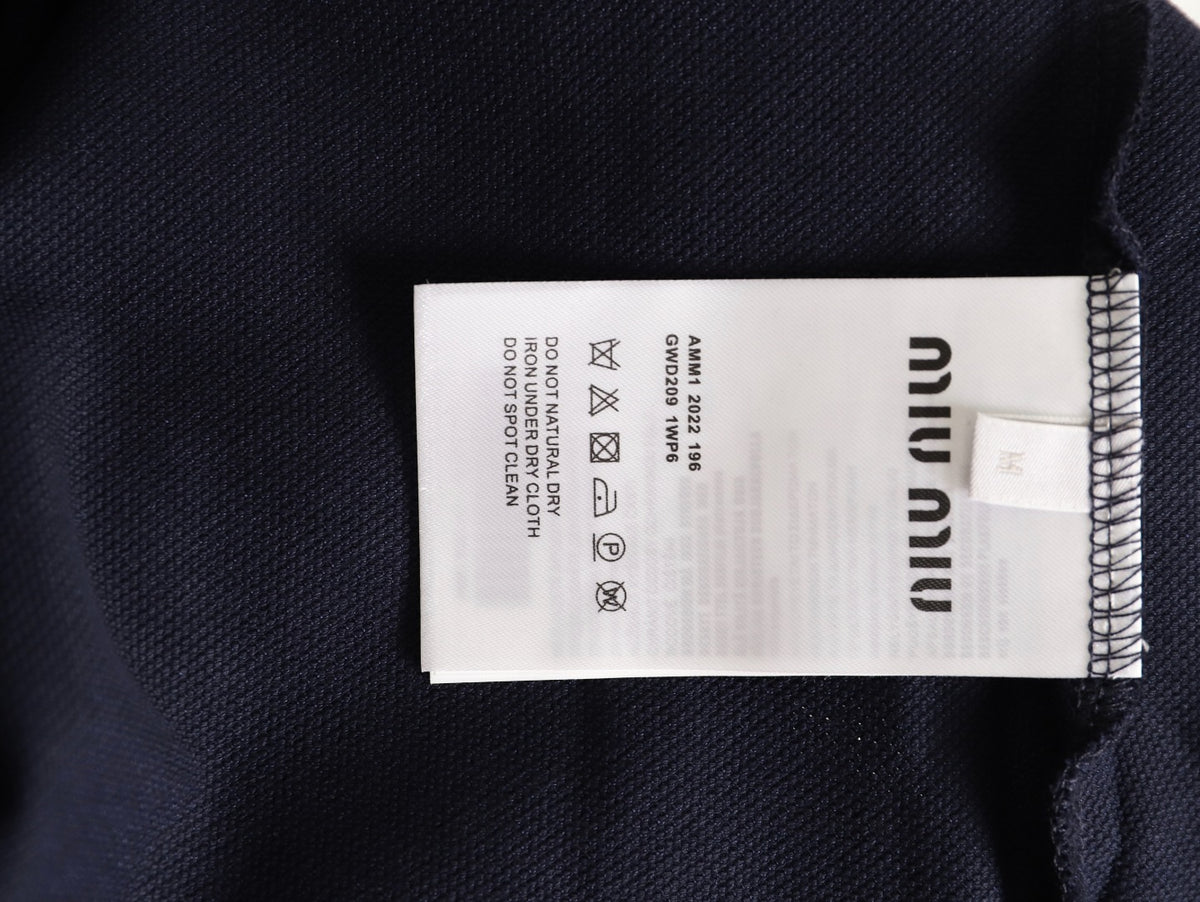 Miu Miu Classic Embroidered Logo Navy Long-Sleeve Polo Shirt