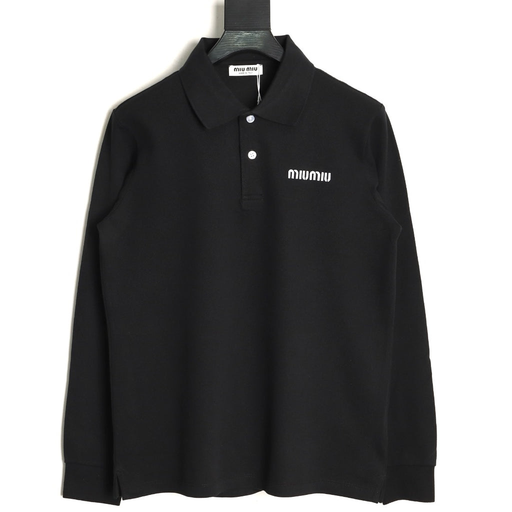 Miu Miu Classic Embroidered Logo Black Long-Sleeve Polo Shirt