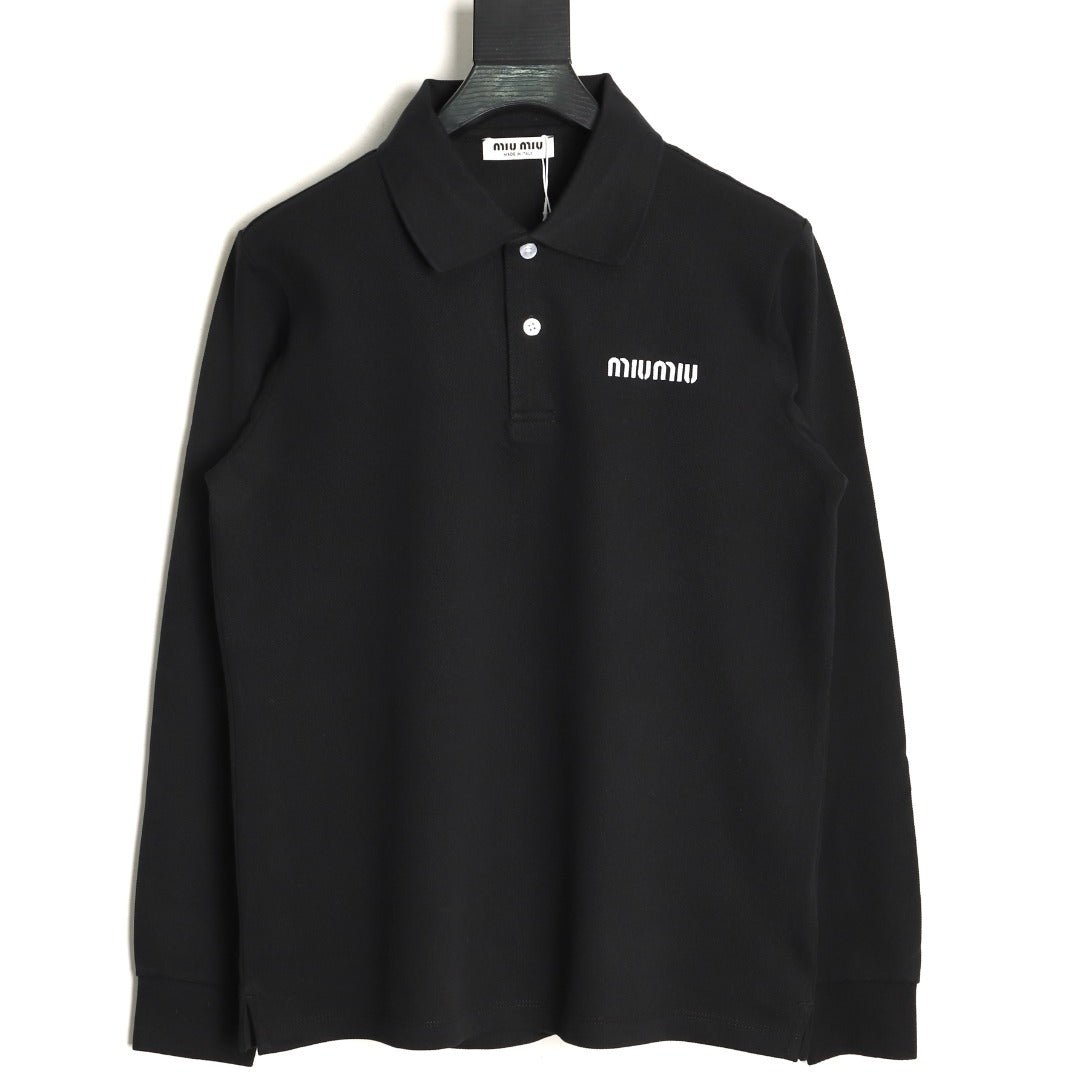 Miu Miu Classic Embroidered Logo Black Long-Sleeve Polo Shirt