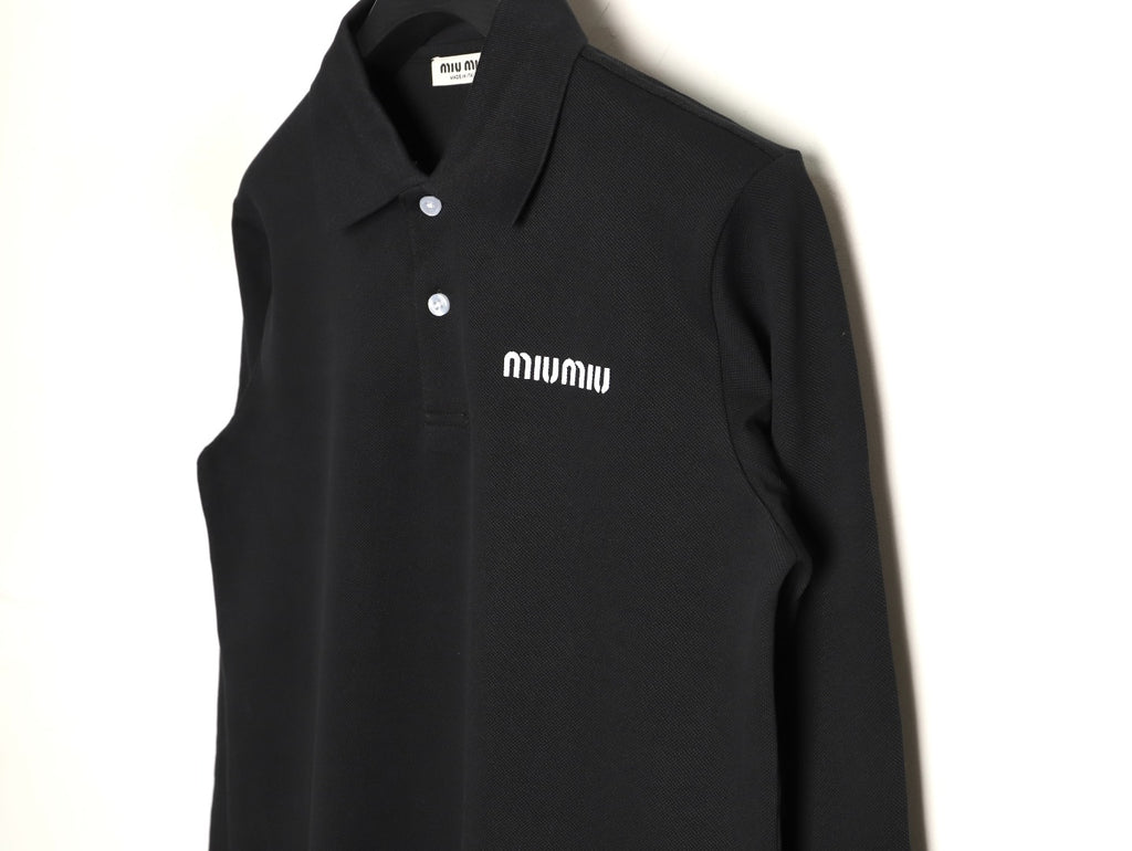 Miu Miu Classic Embroidered Logo Black Long-Sleeve Polo Shirt