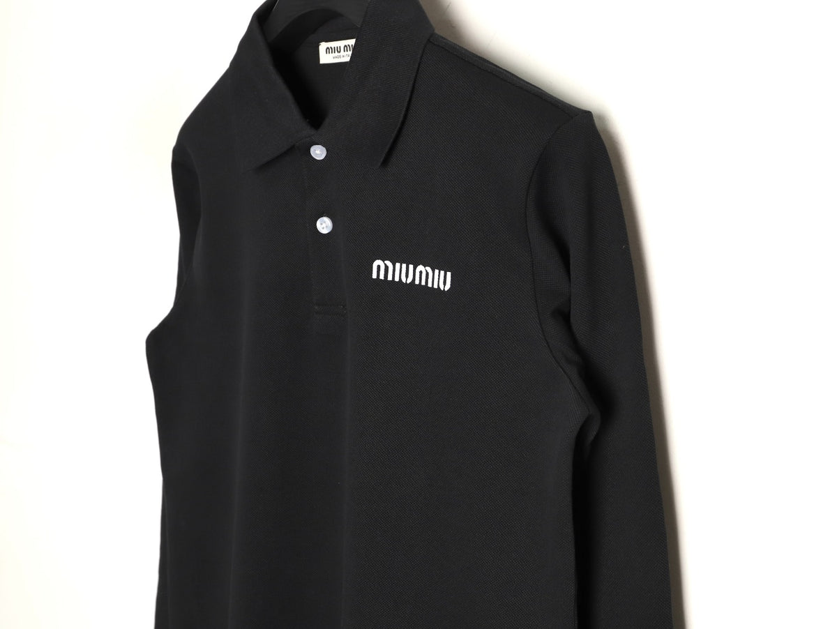 Miu Miu Classic Embroidered Logo Black Long-Sleeve Polo Shirt