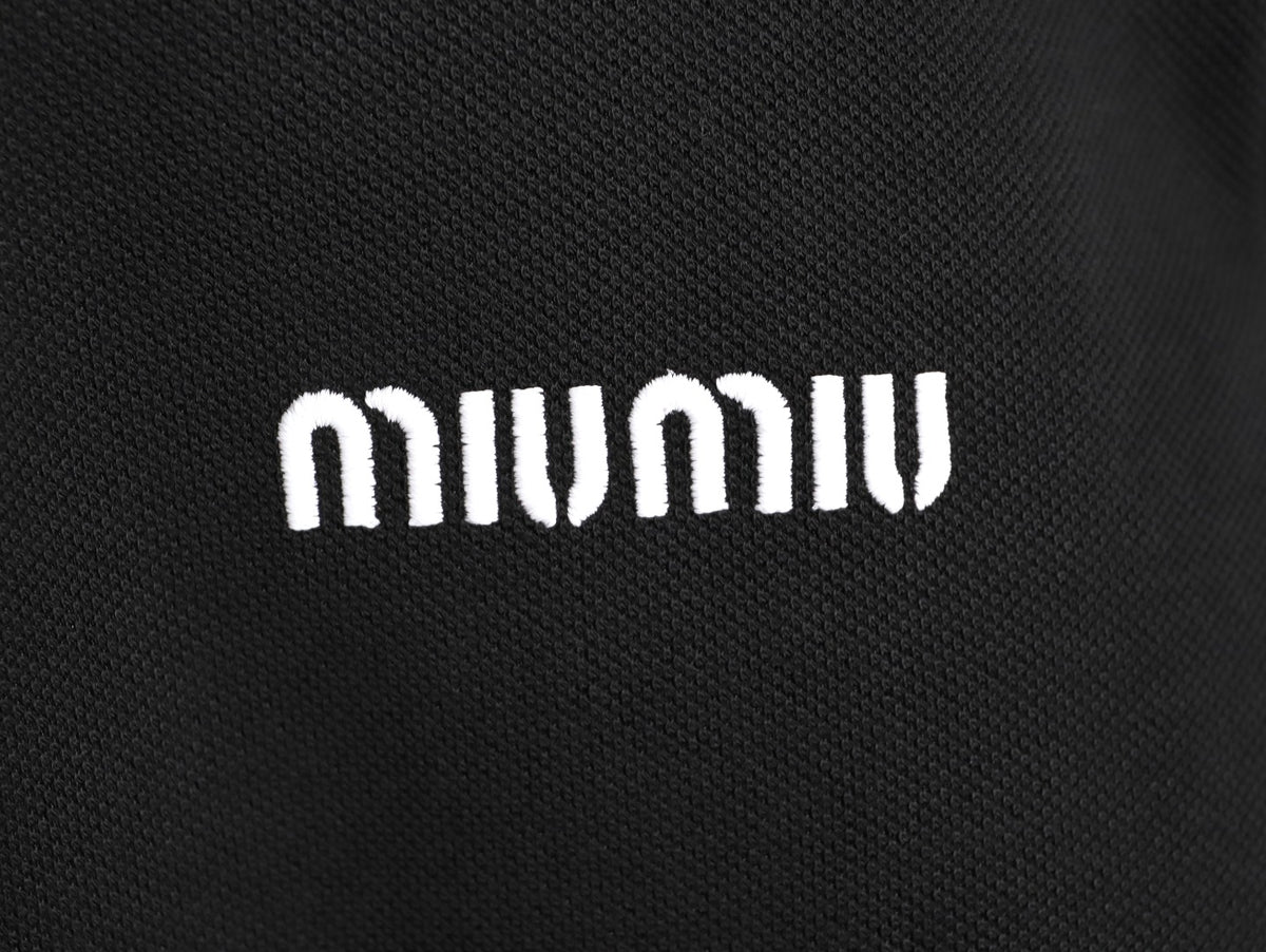 Miu Miu Classic Embroidered Logo Black Long-Sleeve Polo Shirt