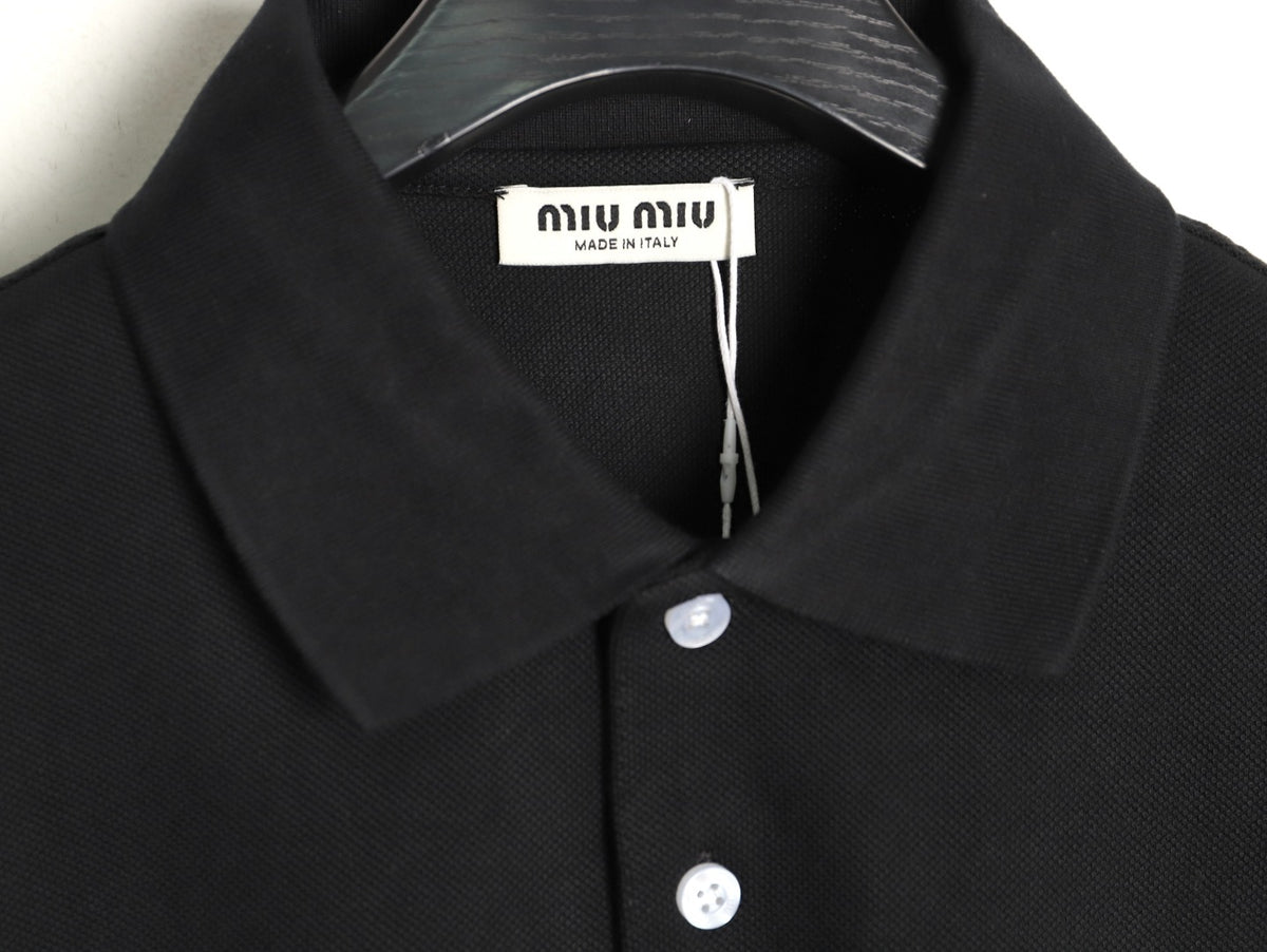 Miu Miu Classic Embroidered Logo Black Long-Sleeve Polo Shirt