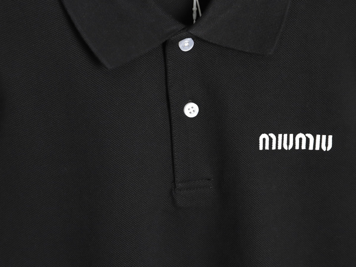 Miu Miu Classic Embroidered Logo Black Long-Sleeve Polo Shirt