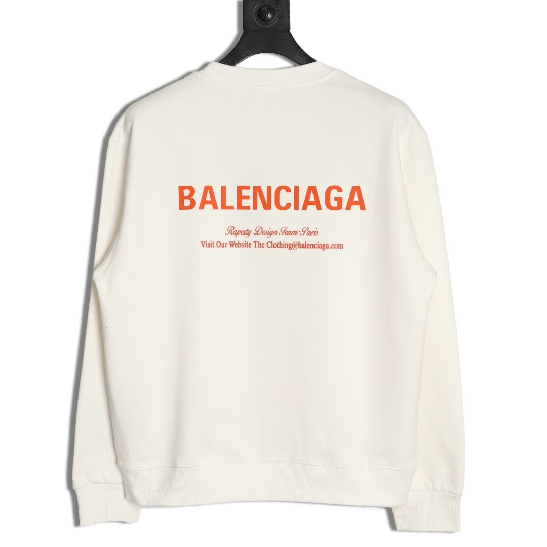Balenciaga 25FW Small Logo Lettering Ivory Crewneck Sweatshirt