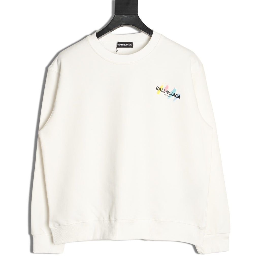 Balenciaga 25FW Color Brushstroke Logo Ivory Crewneck Sweatshirt