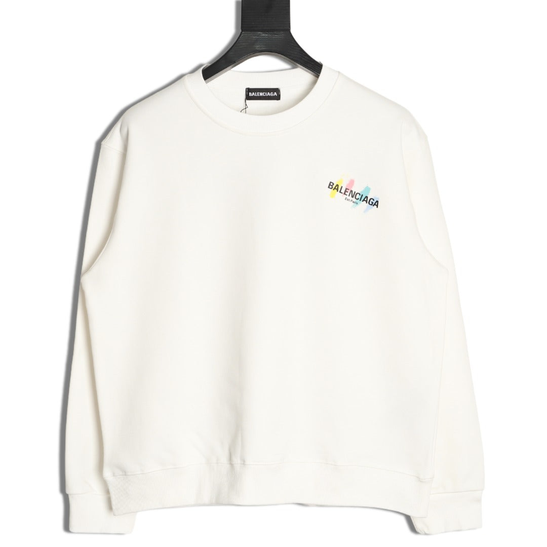 Balenciaga 25FW Color Brushstroke Logo Ivory Crewneck Sweatshirt