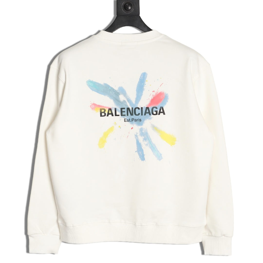 Balenciaga 25FW Color Brushstroke Logo Ivory Crewneck Sweatshirt