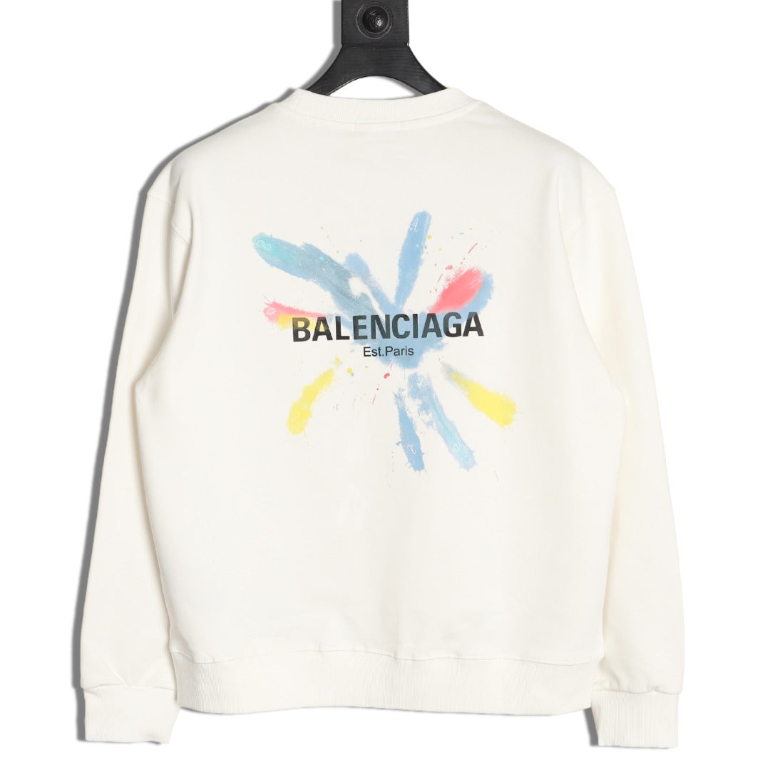 Balenciaga 25FW Color Brushstroke Logo Ivory Crewneck Sweatshirt