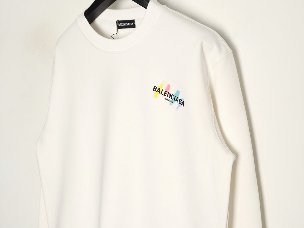 Balenciaga 25FW Color Brushstroke Logo Ivory Crewneck Sweatshirt