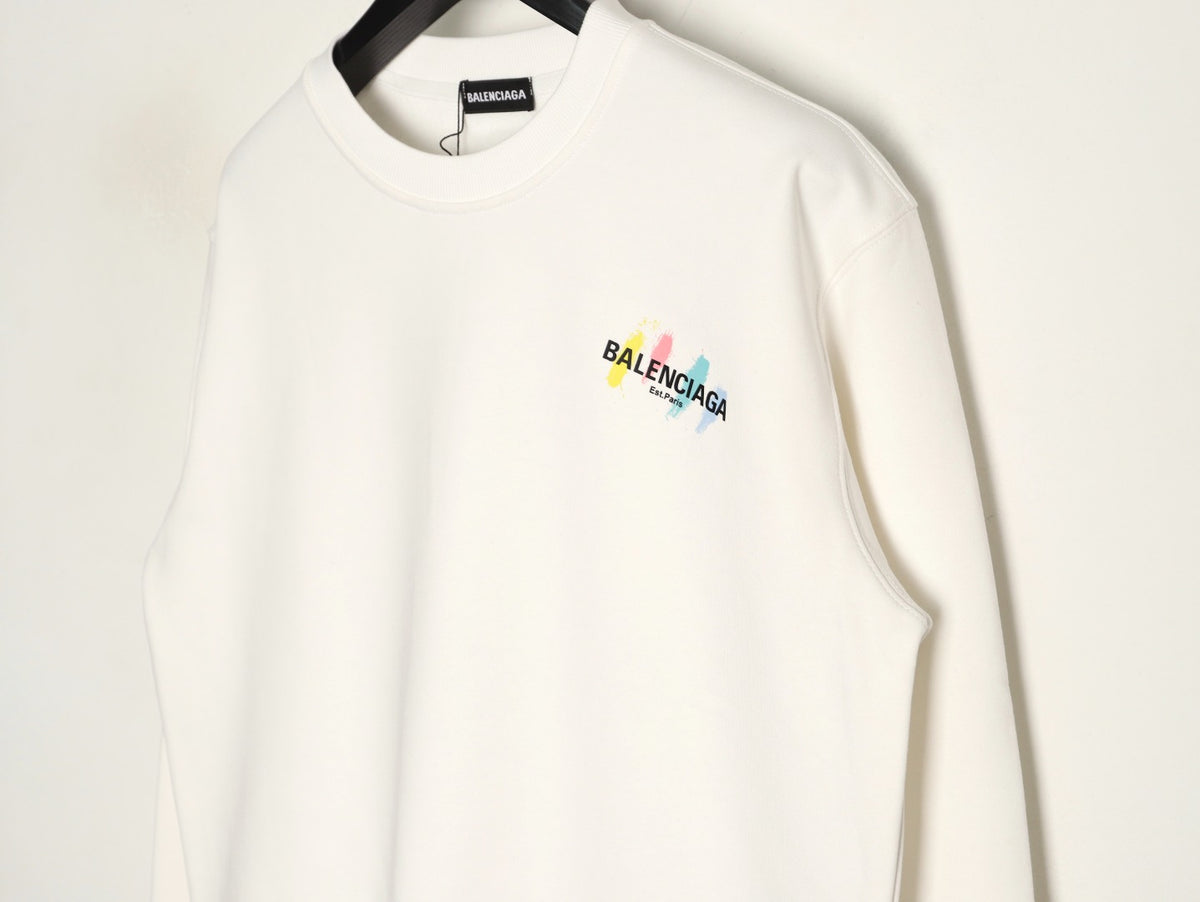 Balenciaga 25FW Color Brushstroke Logo Ivory Crewneck Sweatshirt