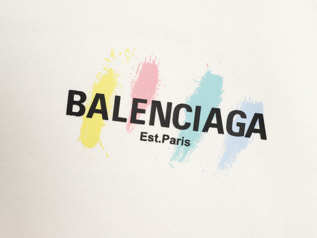 Balenciaga 25FW Color Brushstroke Logo Ivory Crewneck Sweatshirt