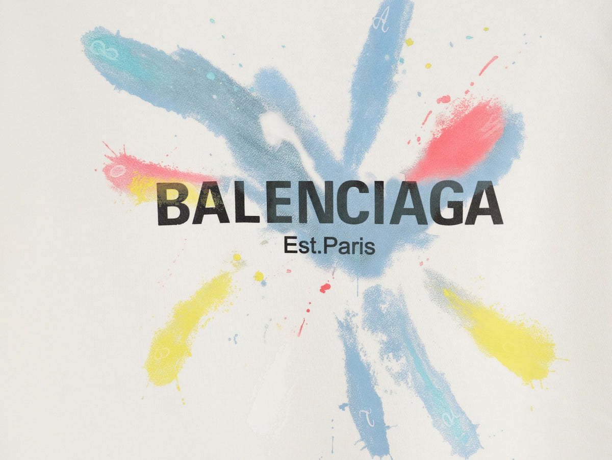 Balenciaga 25FW Color Brushstroke Logo Ivory Crewneck Sweatshirt