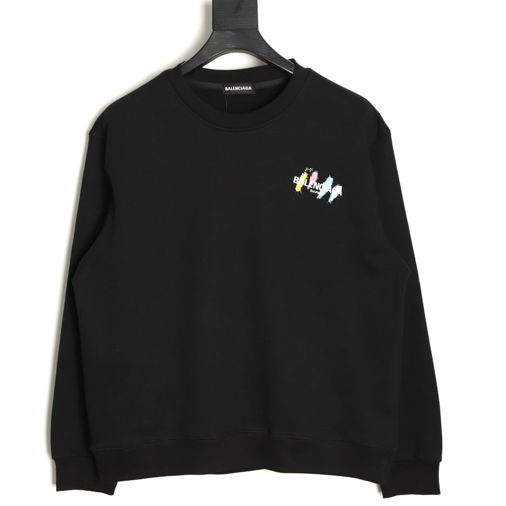 Balenciaga 25FW Color Brushstroke Logo Black Crewneck Sweatshirt