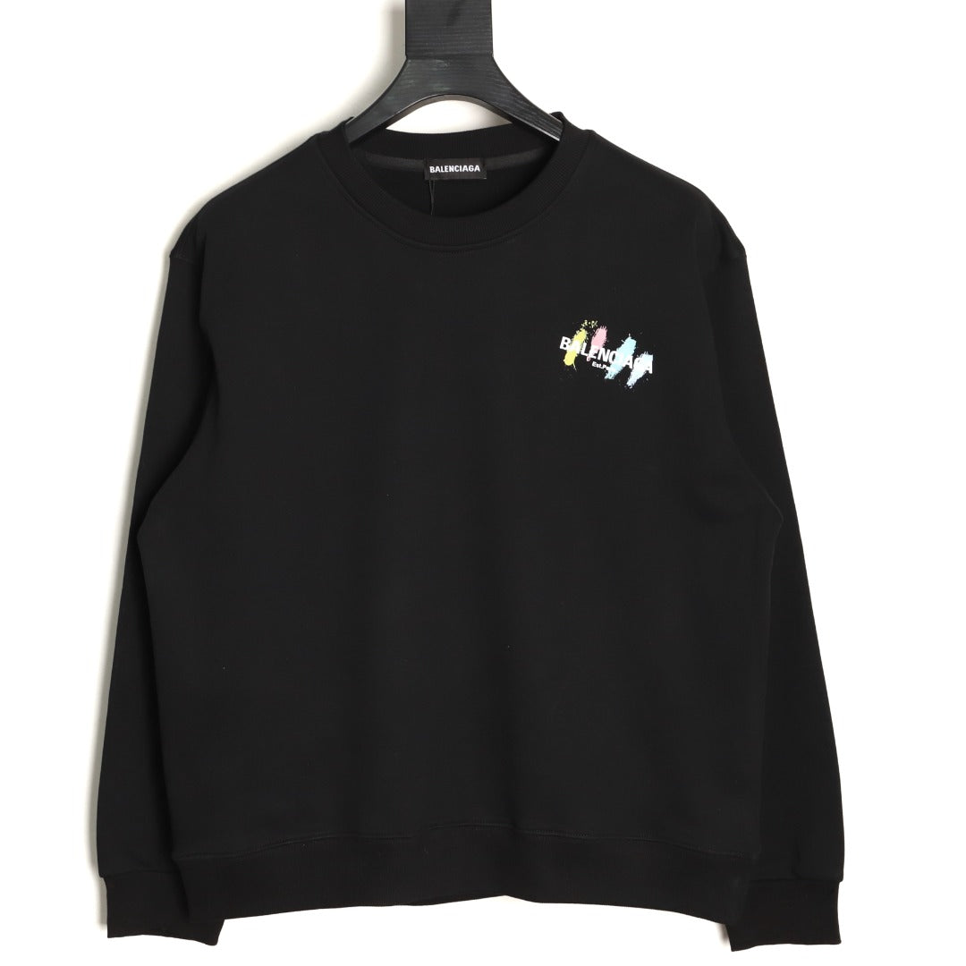 Balenciaga 25FW Color Brushstroke Logo Black Crewneck Sweatshirt