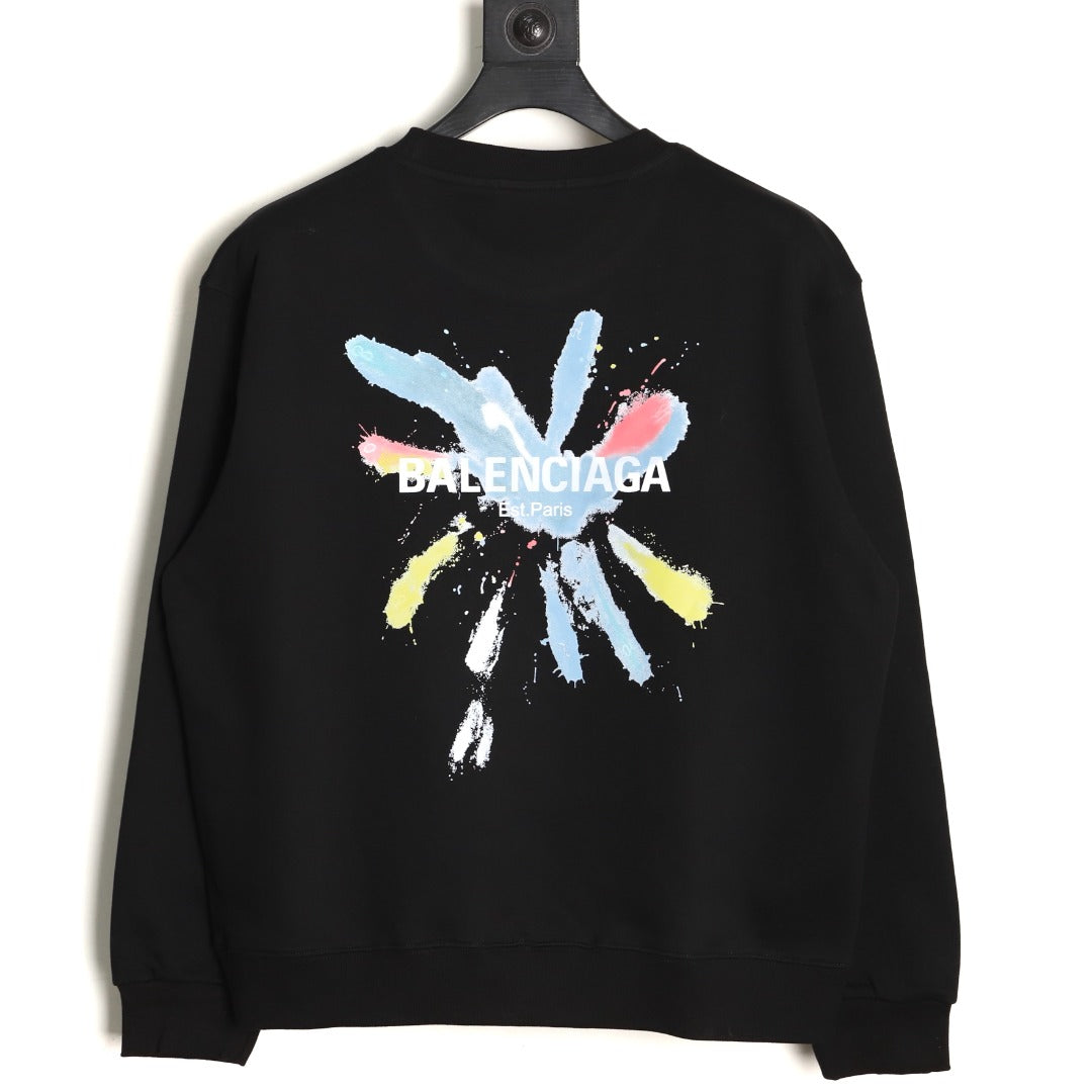 Balenciaga 25FW Color Brushstroke Logo Black Crewneck Sweatshirt